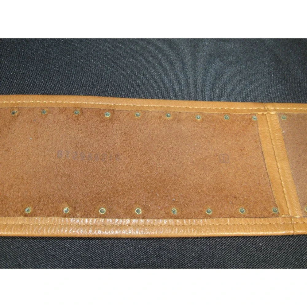 Fossil Womens Tan Leather Wide Medallion Buckle Studded Waist Belt Large